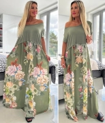 Luxusní dámské šaty khaki květy maxi sukní