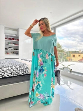 Luxusní dámské šaty mint květy maxi sukní