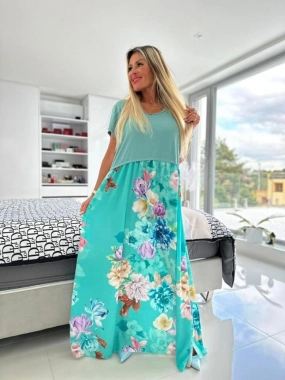 Luxusní dámské šaty mint květy maxi sukní