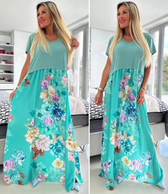 Luxusní dámské šaty mint květy maxi sukní