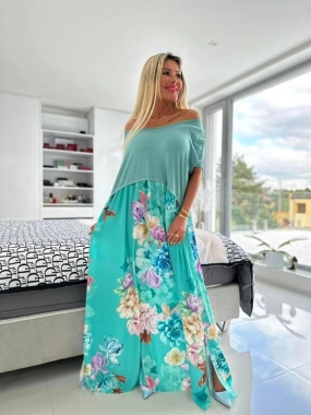 Luxusní dámské šaty mint květy maxi sukní