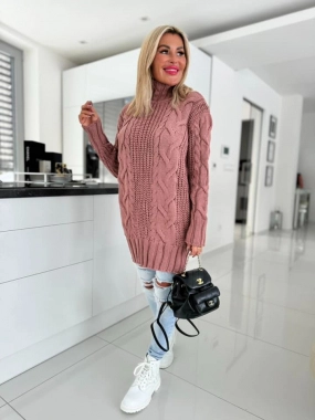 Teplý dámský vlněný dlouhý svetr s copánky Nikki