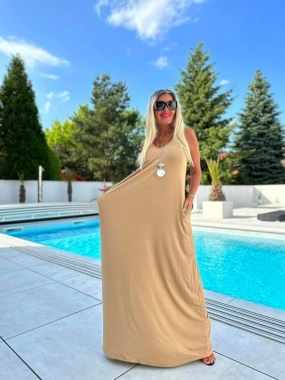 Béžové dámské long šaty Ivet na ramínka overisze
