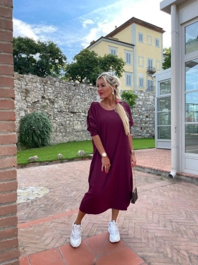 Bordó bavlněné šaty Jane se zdobenými rameny