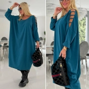 Petrolejové bavlněné šaty Jane se zdobenými rameny