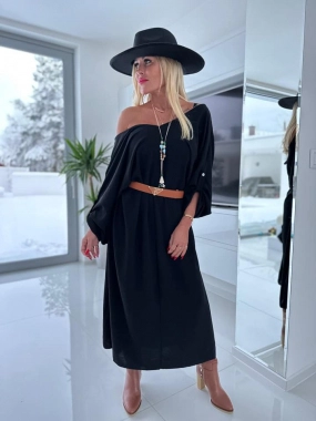 58/60 Černé dlouhé dámské long šaty oversize