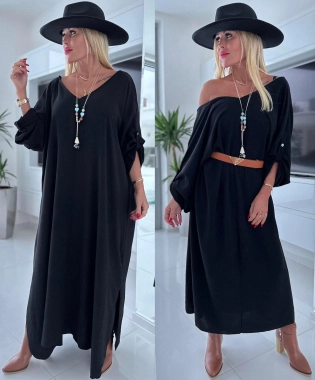 58/60 Černé dlouhé dámské long šaty oversize