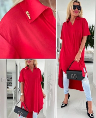 Dámská červená tunika šaty límeček Fashion