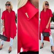 Dámská červená tunika šaty límeček Fashion