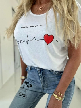 M Bílé bavlněné dámské tričko Think srdce