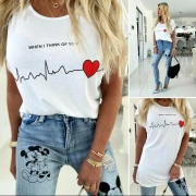 M Bílé bavlněné dámské tričko Think srdce