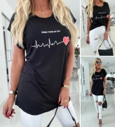 L Černé bavlněné dámské tričko Think srdce