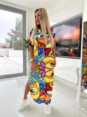 S/M Košilové multikolor dámské šaty na knoflíky