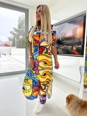 S/M Košilové multikolor dámské šaty na knoflíky