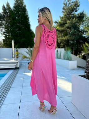Růžové letní dámské šaty se zdobenými zády oversize