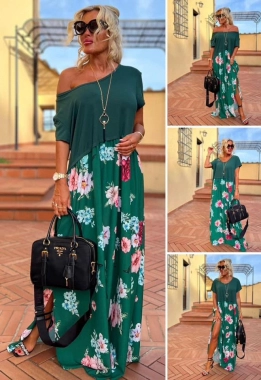 Zelené květované dámské šaty květinová maxi sukně