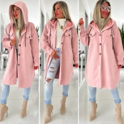 Semišový růžový pružný kabátek na knoflíky kapuce