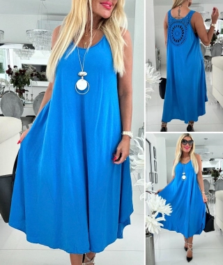 Středně modré letní šaty zdobené záda oversize