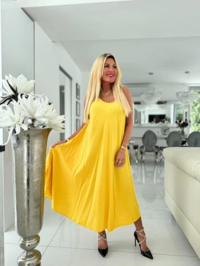 Žluté letní dámské šaty se zdobenými zády oversize