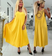 Žluté letní dámské šaty se zdobenými zády oversize