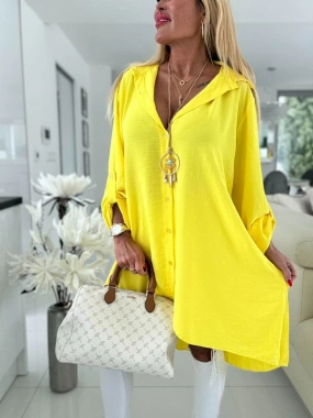 Žlutá dámská plisovaná skládaná košile na knoflíky