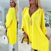 Žlutá dámská plisovaná skládaná košile na knoflíky