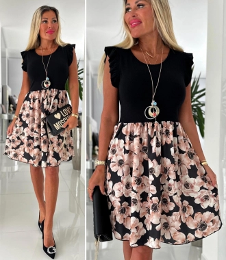 42/44 Dámské letní šaty Andrea černé s květy