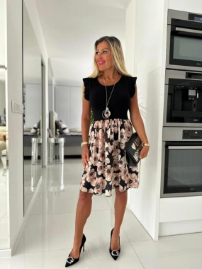42/44 Dámské letní šaty Andrea černé s květy