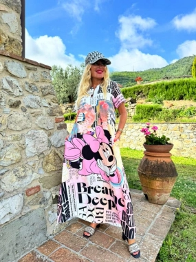 L/XL Dlouhé dámské letní maxi šaty Minnie pink