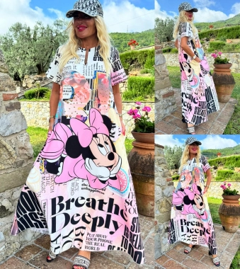 L/XL Dlouhé dámské letní maxi šaty Minnie pink