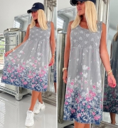 M/L Dámské letní midi šedé květinové šaty