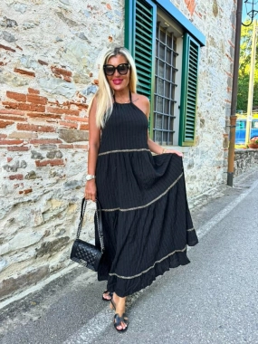 L/XL Černé dlouhé nežehlící letní šaty 100% bavlna