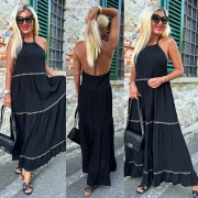 L/XL Černé dlouhé nežehlící letní šaty 100% bavlna