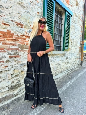 L/XL Černé dlouhé nežehlící letní šaty 100% bavlna