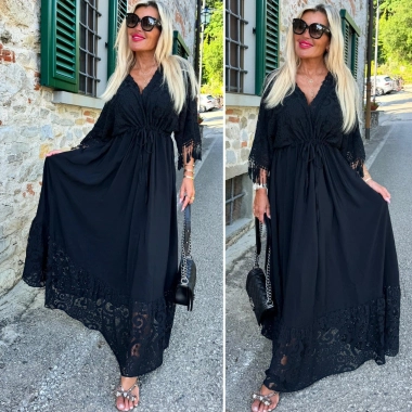 Dlouhé dámské boho šaty s krajkou Nela černé