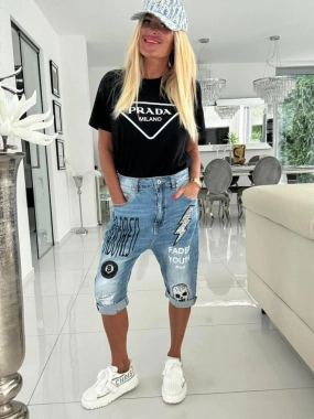 XL Luxusní dámské kraťasy jeans lebka s flitry