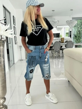 XL Luxusní dámské kraťasy jeans lebka s flitry