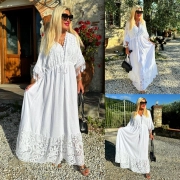 Dlouhé dámské boho šaty s krajkou Nela bílé