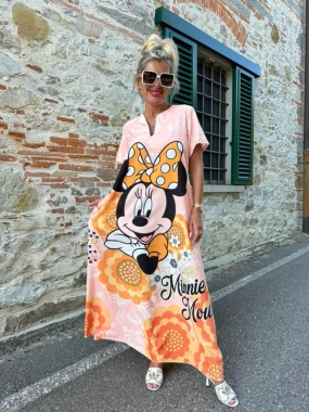 L/XL Dlouhé dámské letní maxi šaty Minnie Mouse