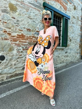 L/XL Dlouhé dámské letní maxi šaty Minnie Mouse