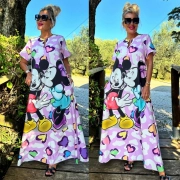 L/XL Dlouhé dámské letní maxi šaty Minnie srdíčka