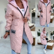 Růžová pudrová prošívaná bunda s kapucí na zip