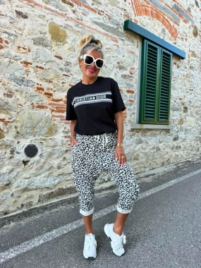 M/L Dámské bavlněné kalhoty baggy leopardí vzor