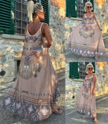 Maxi long dámské letní šaty se vzorem Indian béžové