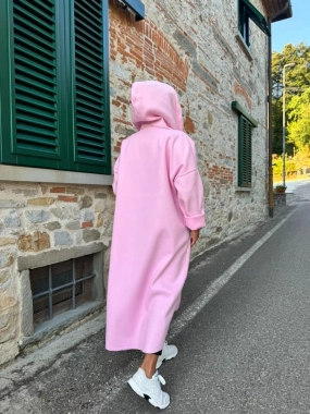 Lehký flaušový kabátek trenčkot Sofi long růžová