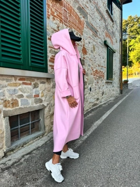 Lehký flaušový kabátek trenčkot Sofi long růžová
