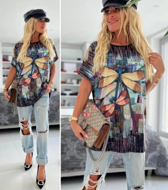 XL/XXL Dámská halenka tunika tričko s vážkou