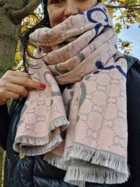 Oboustranný obří kašmírový šál pashmina růžový