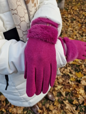 Dámské rukavičky s kožešinkou Lada fuchsiové