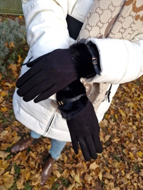 Dámské rukavičky s kožešinkou Lada černé